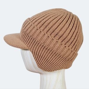 Tan Knit Cap with Ear Flaps Faux Fur Lined Winter Mens Cap MASH Style